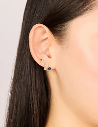 Gold Plated Mixed Cut Blue Cubic Zirconia Mini Earrings 3-Pack