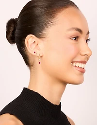 Gold Plated Dark Pink Cubic Zirconia Studs & Huggie Earrings 3-Pack