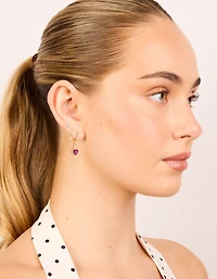 Gold Plated Cubic Zirconia Studs & Heart Huggie Earrings 3-Pack