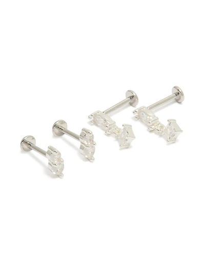 Silver Plated Double Marquise & Oval Cubic Zirconia Flat Back Studs Pack