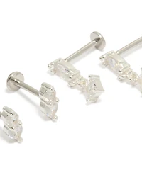 Silver Plated Double Marquise & Oval Cubic Zirconia Flat Back Studs Pack