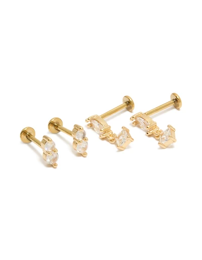 Gold Plated Cubic Zirconia Marquise Drop Flat Back Studs Pack