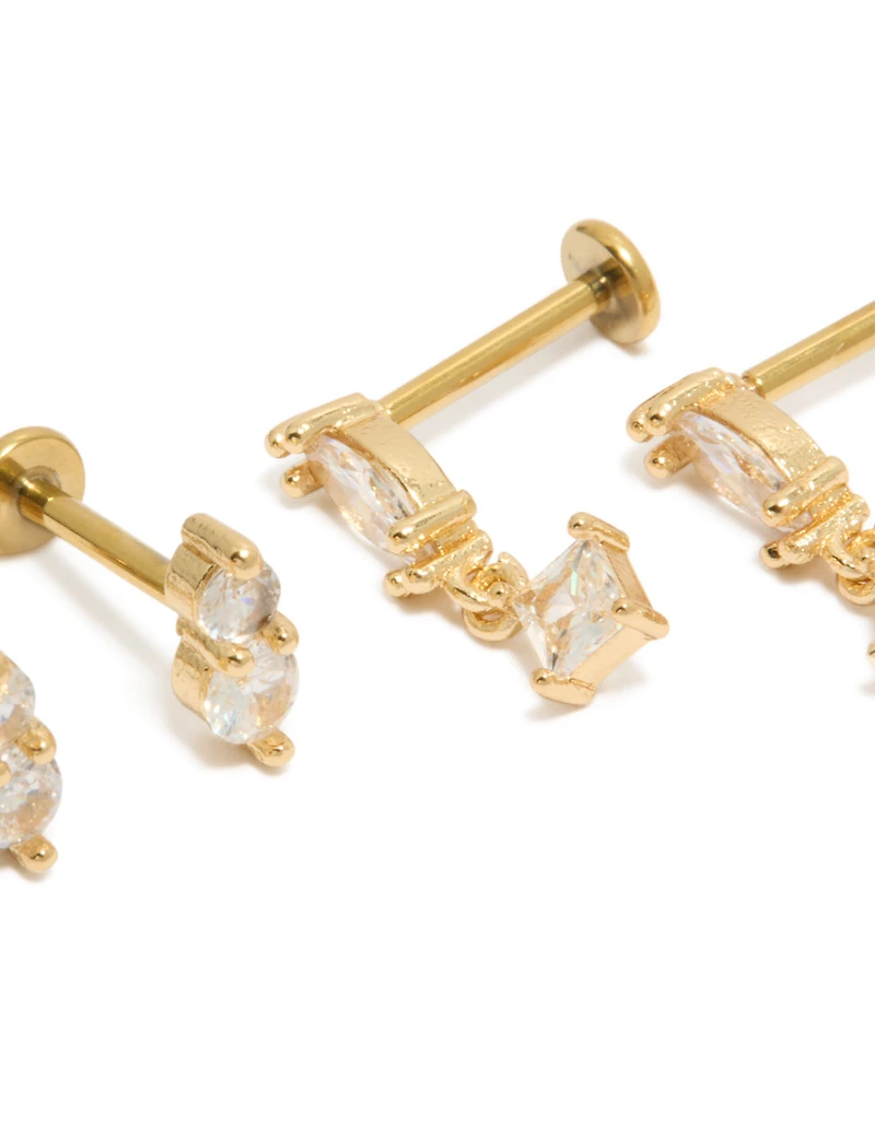 Lot de boucles d'oreilles pendantes marquise en zircon cubique plaqué or
