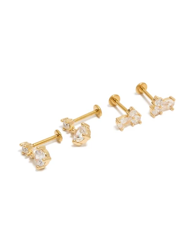 Gold Plated Cubic Zirconia Cluster Flat Back Studs Pack
