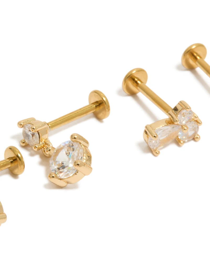 Gold Plated Cubic Zirconia Cluster Flat Back Studs Pack