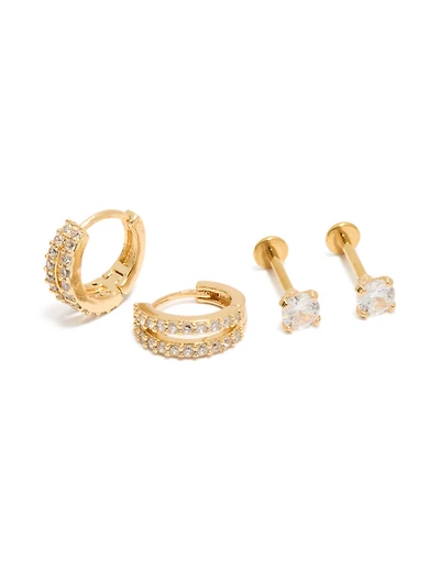 Gold Plated Double Hoop & Flat Back Studs Pack