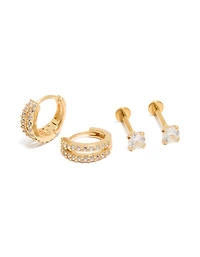 Gold Plated Double Hoop & Flat Back Studs Pack