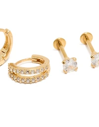Gold Plated Double Hoop & Flat Back Studs Pack