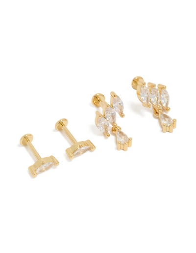 Boucles d'oreilles marquise torsadées à dos plat en laiton plaqué or (lot de 2)