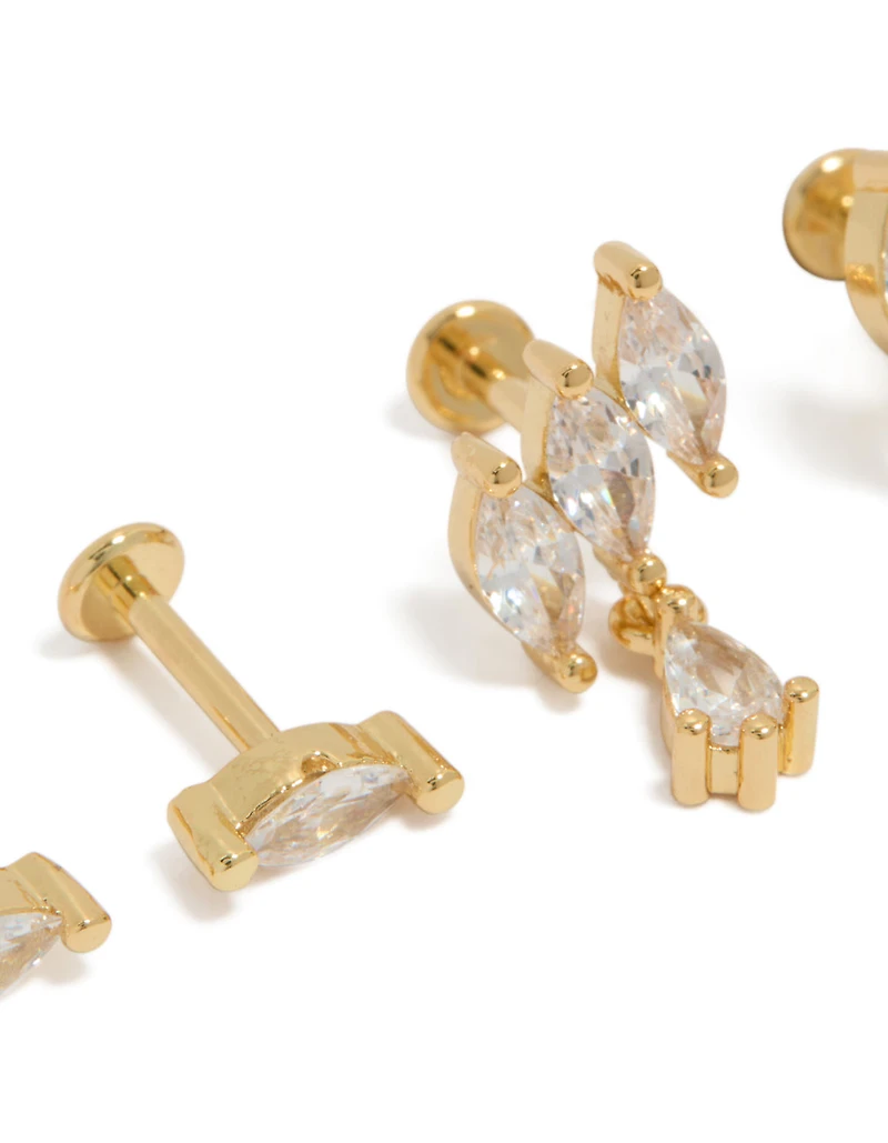 Gold Plated Brass Twisted Marquise Flat Back Studs 2-Pack