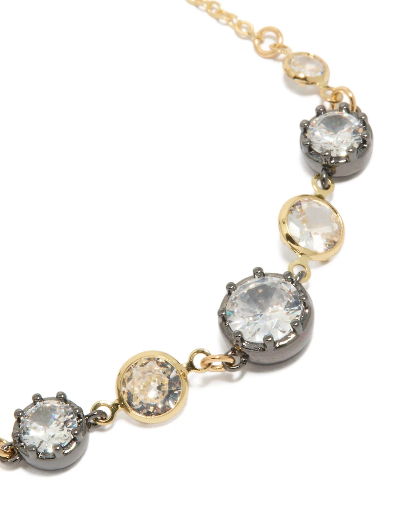 Mixed Metal Plated Cubic Zirconias Toggle Bracelet