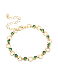 Gold Plated Alternating Round Green Cubic Zirconia Link Bracelet