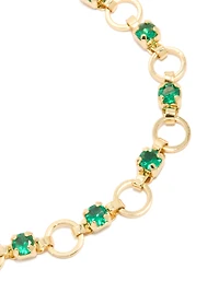 Gold Plated Alternating Round Green Cubic Zirconia Link Bracelet
