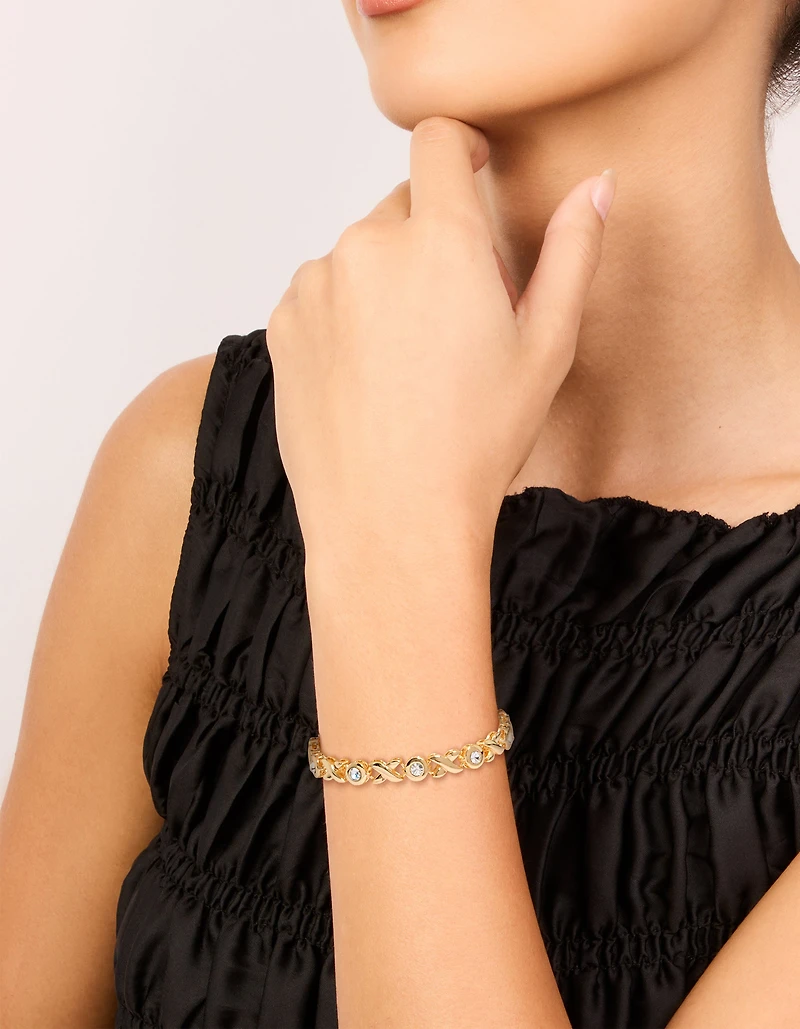 Gold Plated Brass Cubic Zirconia X Tennis Bracelet