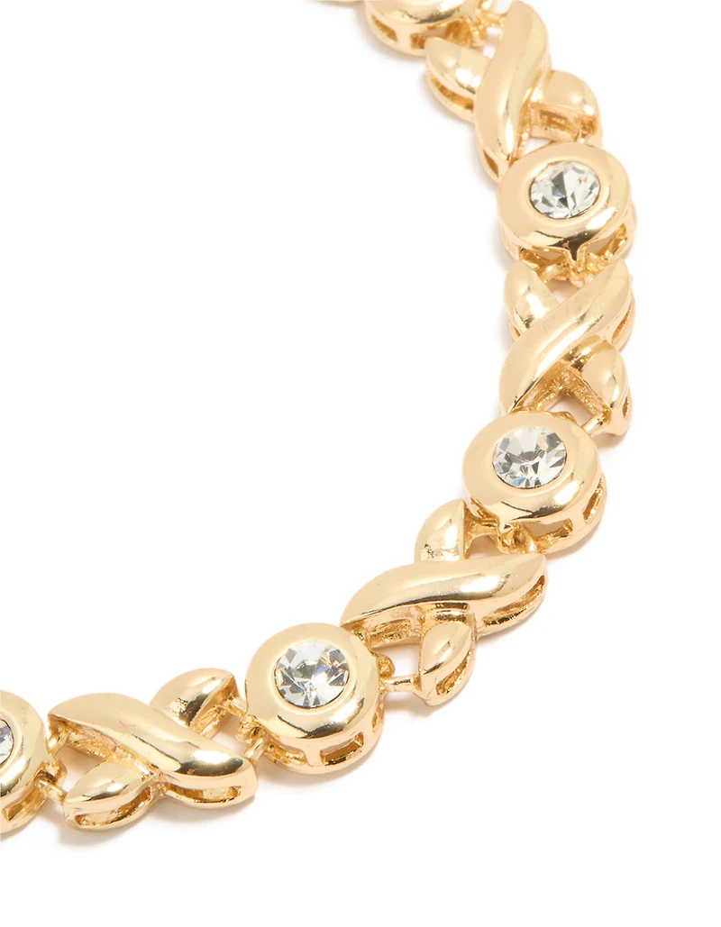 Gold Plated Brass Cubic Zirconia X Tennis Bracelet