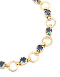 Gold Plated Blue Cubic Zirconia Alternating Round Link Bracelet