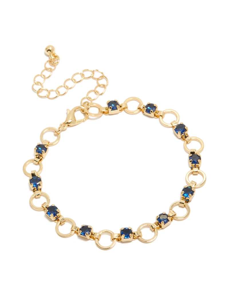 Gold Plated Blue Cubic Zirconia Alternating Round Link Bracelet