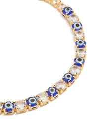 Gold Plated Brass Evil Eye & Cubic Zirconia Tennis Bracelet