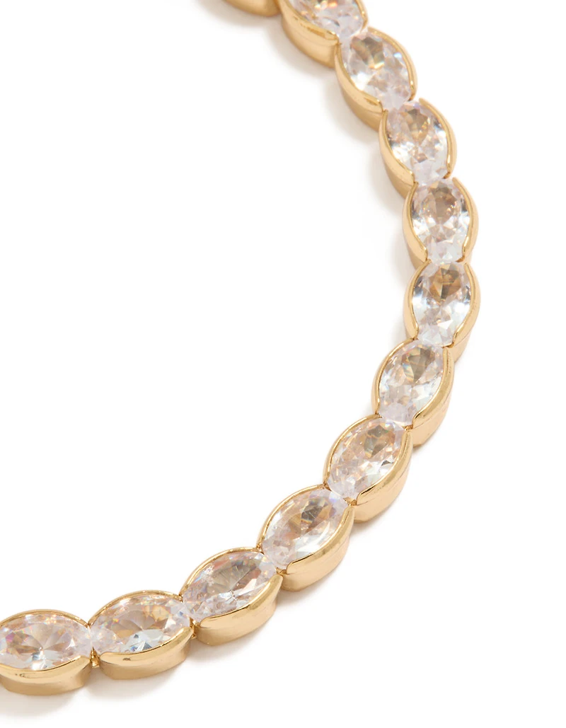 Bracelet de tennis ovale en laiton plaqué or et zircon cubique