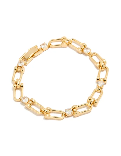 Gold Plated Brass Cubic Zirconia Padlock Bracelet