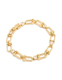 Gold Plated Brass Cubic Zirconia Padlock Bracelet