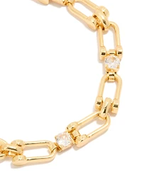 Gold Plated Brass Cubic Zirconia Padlock Bracelet