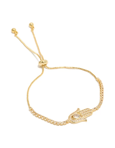 Gold Plated Cubic Zirconia Hamsa Hand Toggle Bracelet