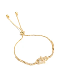 Gold Plated Cubic Zirconia Hamsa Hand Toggle Bracelet