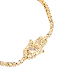 Gold Plated Cubic Zirconia Hamsa Hand Toggle Bracelet
