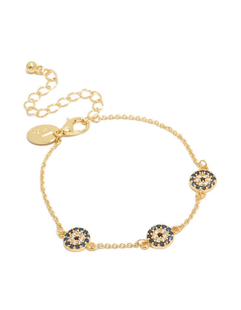 Gold Plated Evil Eye Station Bracelet