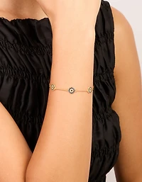 Gold Plated Evil Eye Station Bracelet