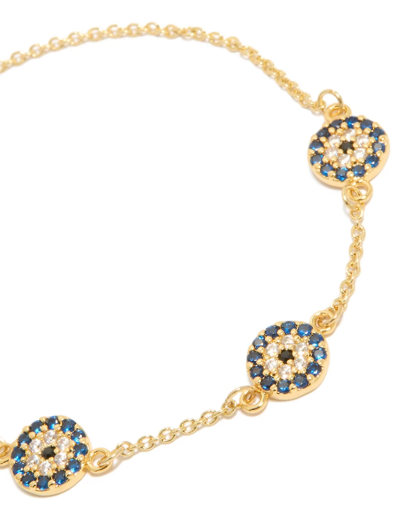 Gold Plated Evil Eye Station Bracelet