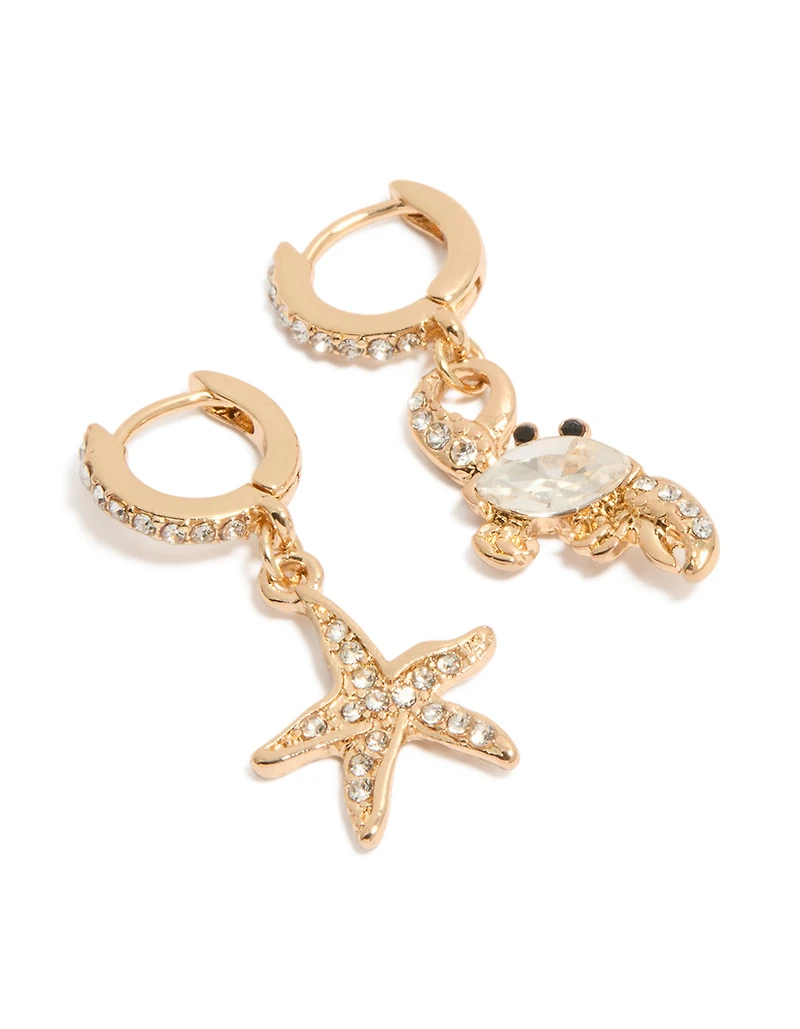 Gold Mismatched Ocean Huggie Earrings