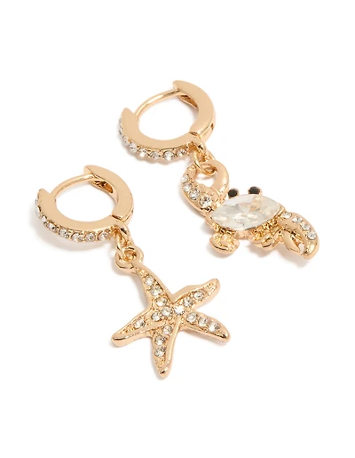 Gold Mismatched Ocean Huggie Earrings