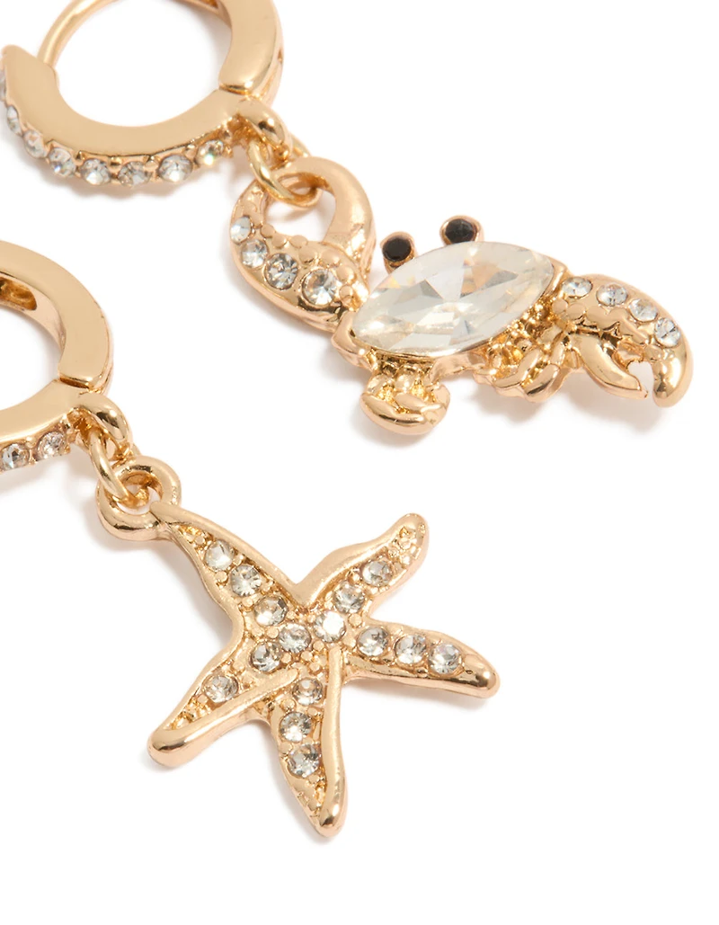 Gold Mismatched Ocean Huggie Earrings