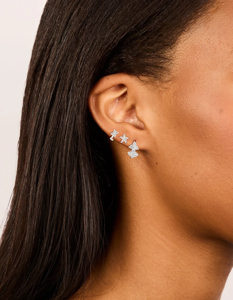 Silver Cubic Zirconia Flower Stud & Huggie Earrings 3-Pack