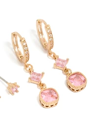 Gold Pink Cubic Zirconia Stud & Huggie Earrings 2-Pack