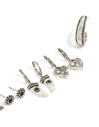 Antique Silver Gothic Tooth & Cross Earrings 6-Pack