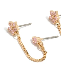 Gold Pink Cubic Zirconia Chain Flower & Huggie Earrings Pack