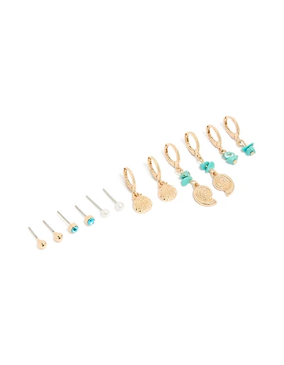 Gold Sea Life Stud & Hoop Earrings 6-Pack