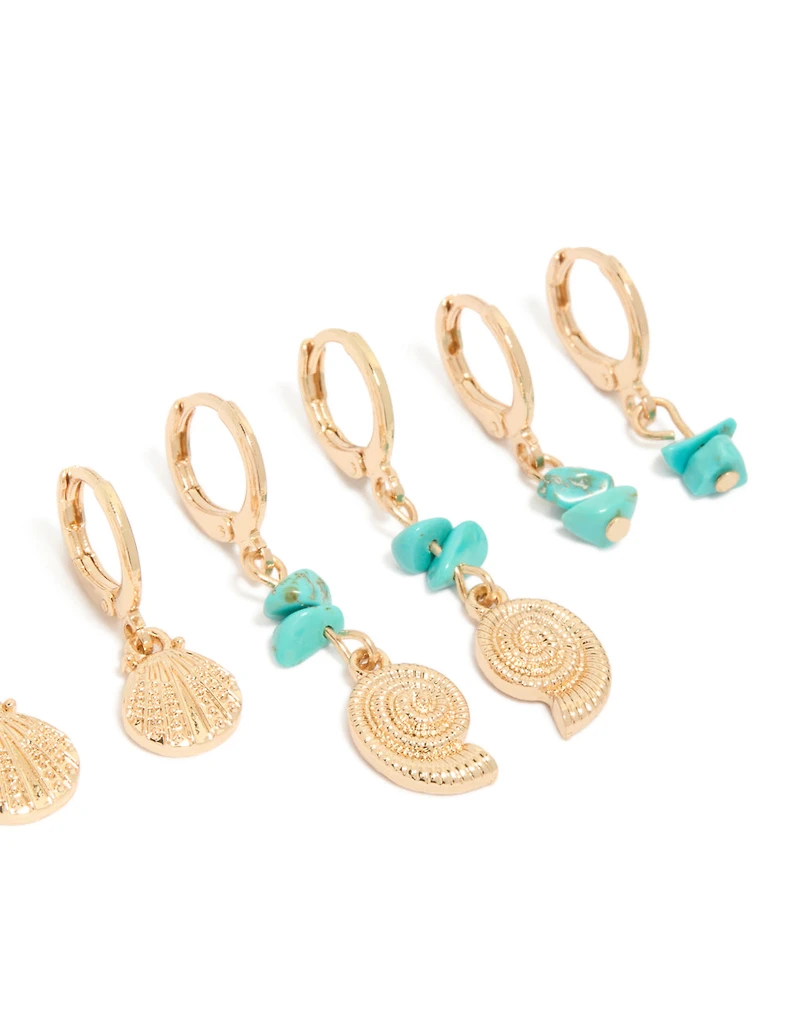 Gold Sea Life Stud & Hoop Earrings 6-Pack