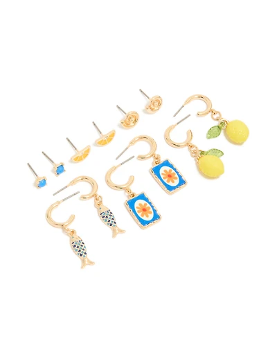 Gold Lemon Holiday Stud & Hoop Earrings 6-Pack