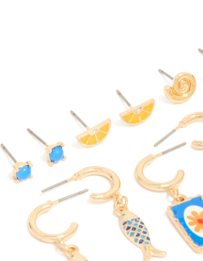 Gold Lemon Holiday Stud & Hoop Earrings 6-Pack