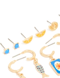 Gold Lemon Holiday Stud & Hoop Earrings 6-Pack