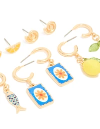 Gold Lemon Holiday Stud & Hoop Earrings 6-Pack