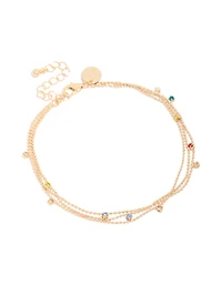 Gold Multicoloured Cubic Zirconias Droplet Layered Anklet