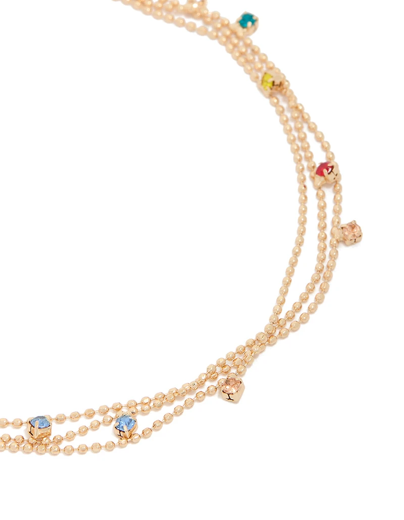 Gold Multicoloured Cubic Zirconias Droplet Layered Anklet
