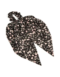 Black & Pink Printed Flower Scarf Scrunchie