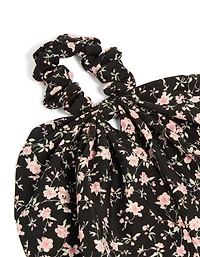 Black & Pink Printed Flower Scarf Scrunchie