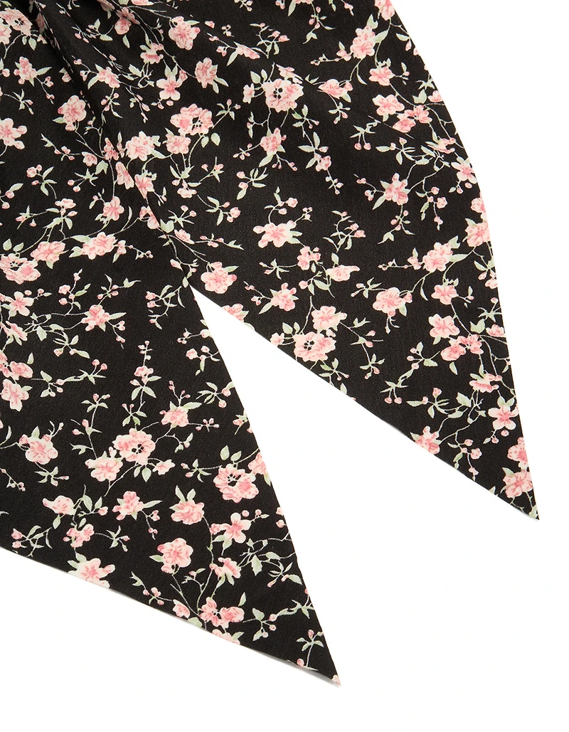 Black & Pink Printed Flower Scarf Scrunchie
